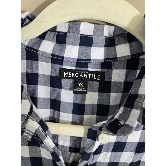 J. Crew Mercentile Blue & White Checkered Lightweight 100% Cotton Flannel XS - Picture 4 of 9